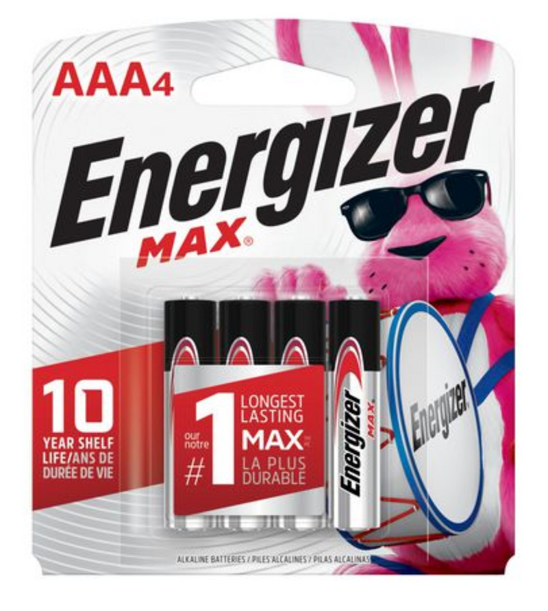 Piles alcalines AAA Energizer MAX, emballage de 4