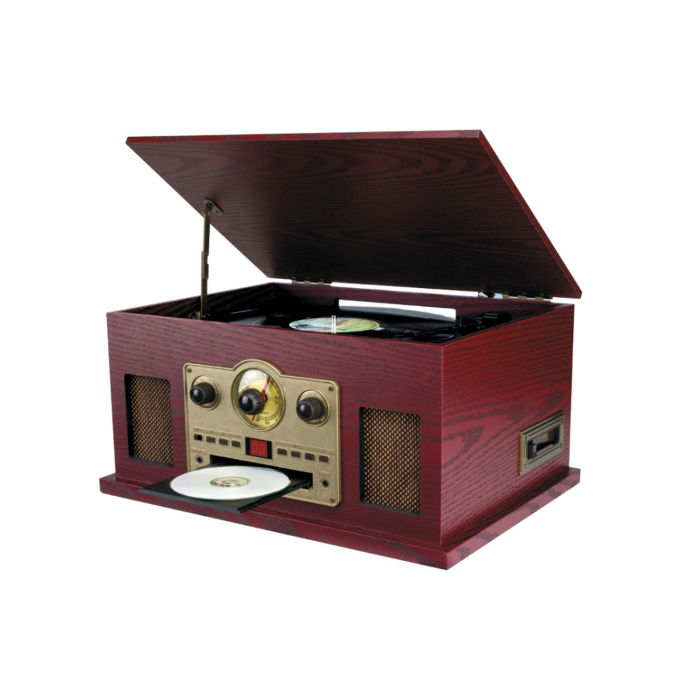 Sylvania 5-in-1 Bluetooth Retro Turntable with CD Player - Wood Finish