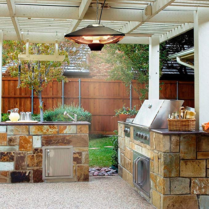 Chauffage extérieur suspendu EnerG+ 5100 BTU – Carré noir avec LED (HEA-21288LED-BLK)