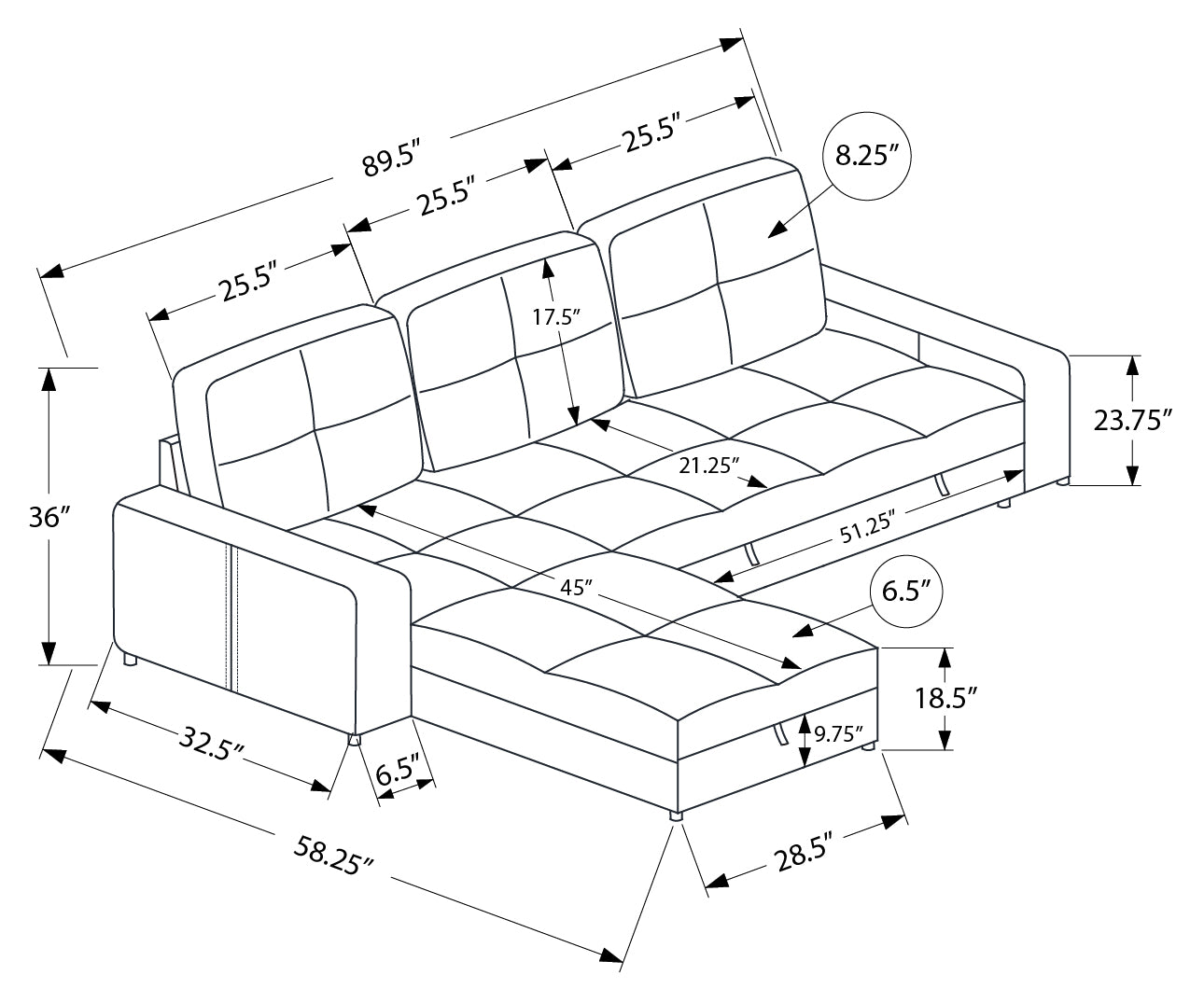 Monarch 90" Storage Sleeper Sofa - LUMOS-08 - Grey Fabric (8A14L08)