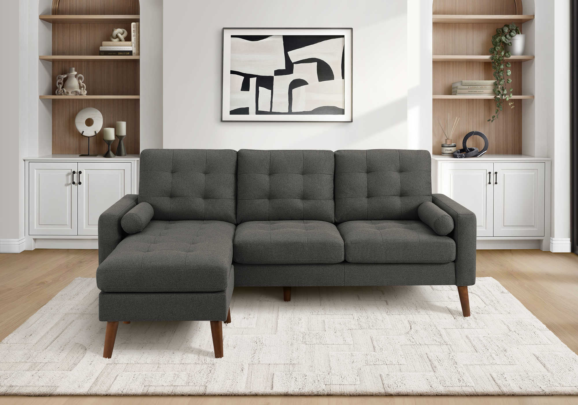 Sofa chaise longue avec deux coussins de 85" Monarch - LUMOS-17 - tissu gris (8J14L17)