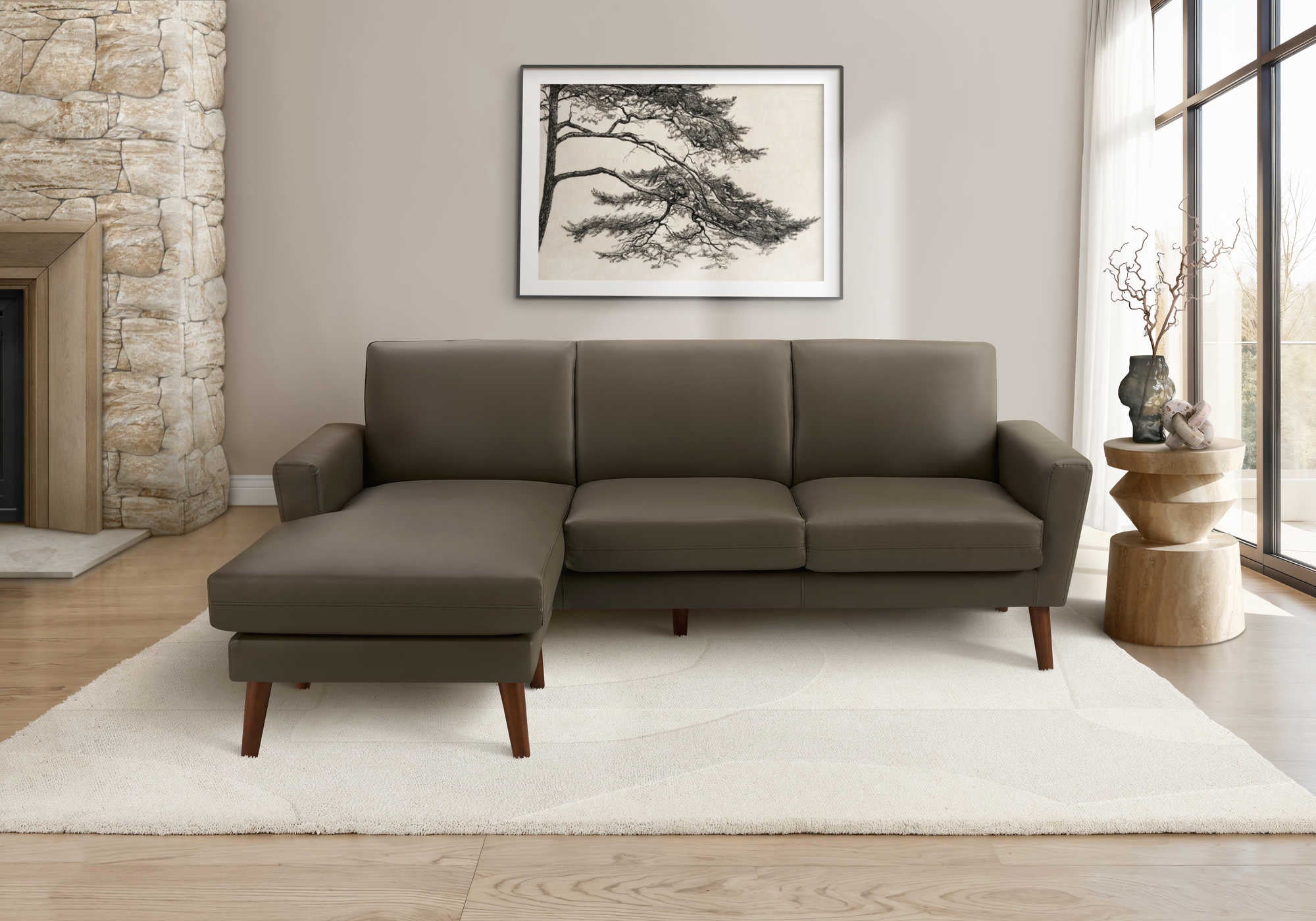 Sofa chaise longue avec deux coussins de 86" Monarch - RA-08 - tissu gris (8J24A08)
