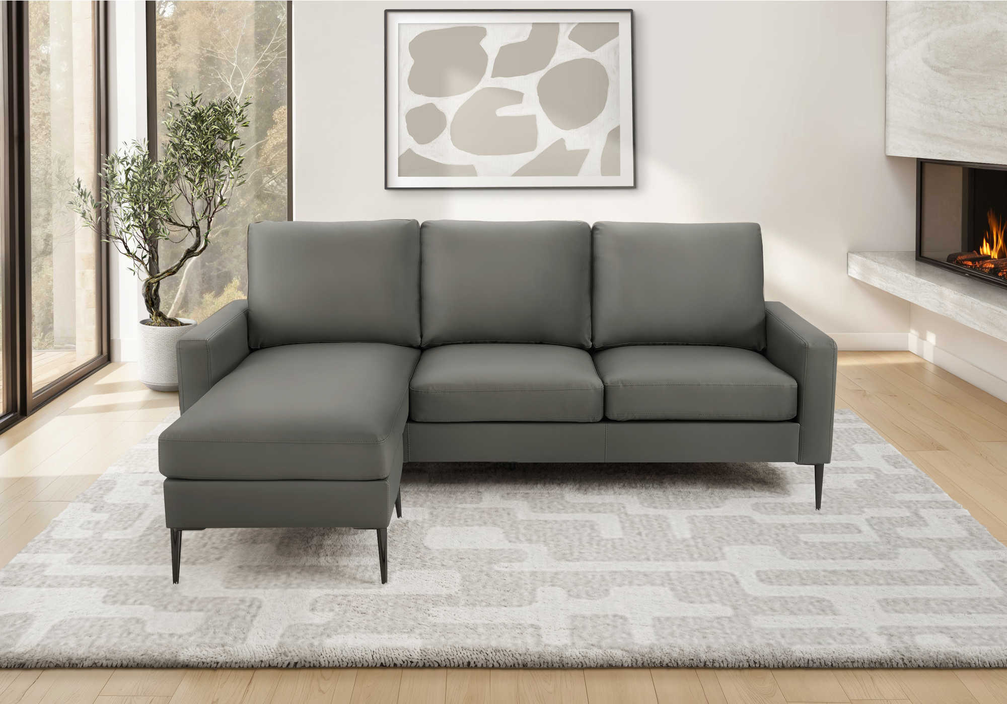 Sofa chaise longue de 85" Monarch - RA-02- PU gris (8J34A02)