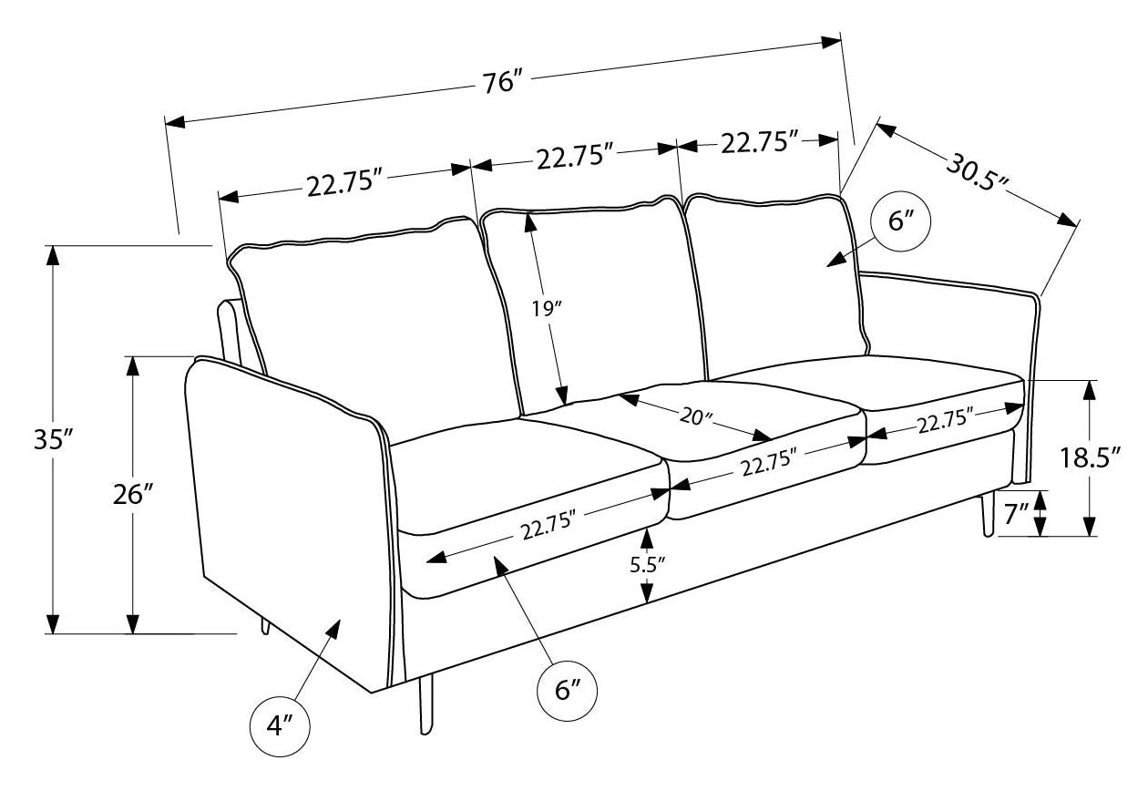 Sofa de 76"  Monarch - COACH-18 - tissu gris (8K13C18)