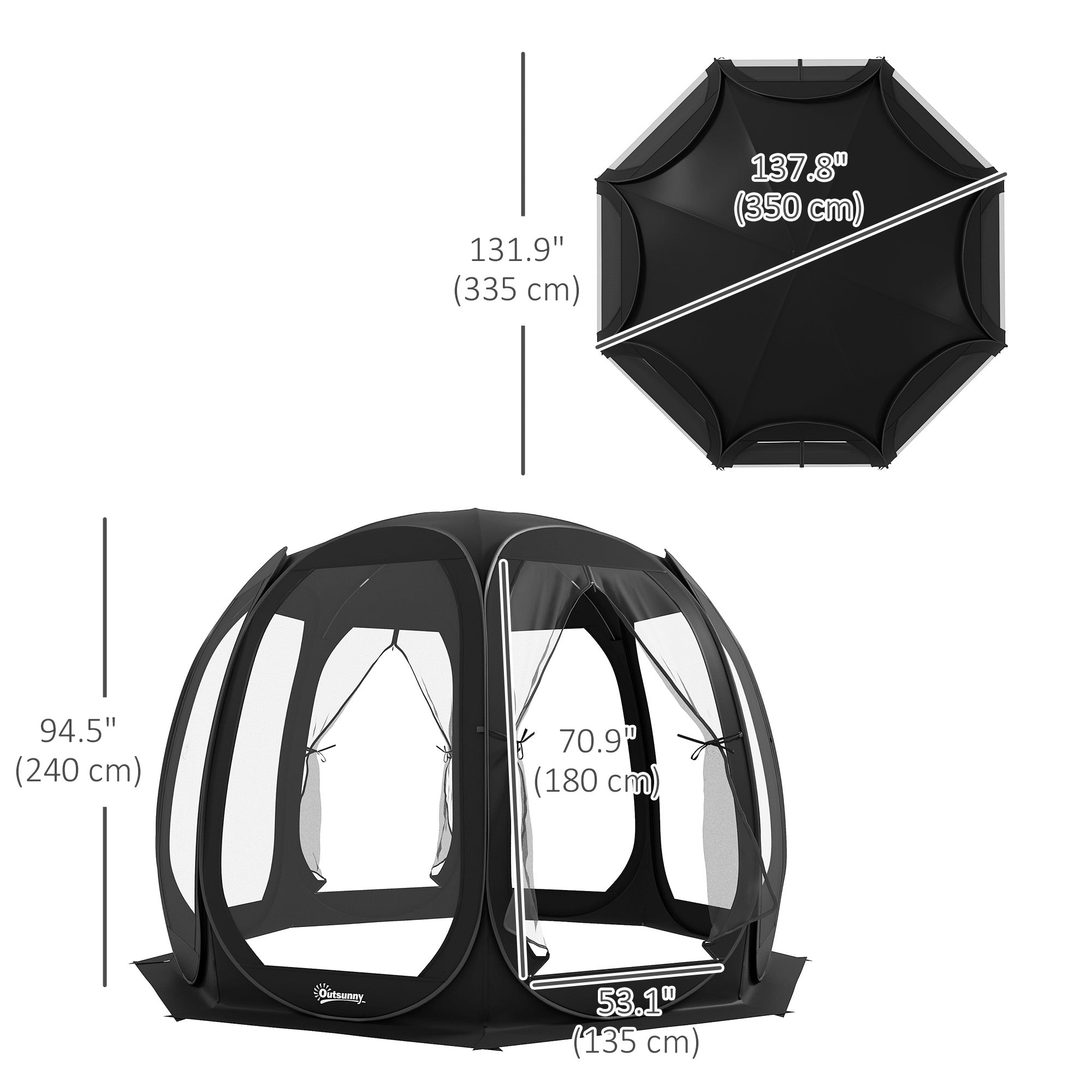 Outsunny 11 ft. x 11.5 ft. Screen House, Pop-Up Camping Gazebo with Portable Carry Bag and 2 Doors - Black