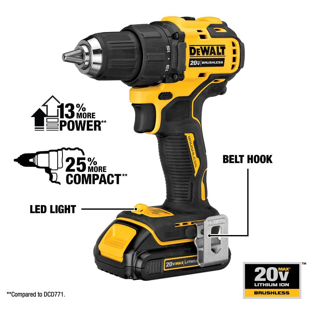 Perceuse-visseuse compacte 20V MAX Dewalt – Mandrin 1/2 po avec 2 batteries (DCD708C2) - Remis à neuf
