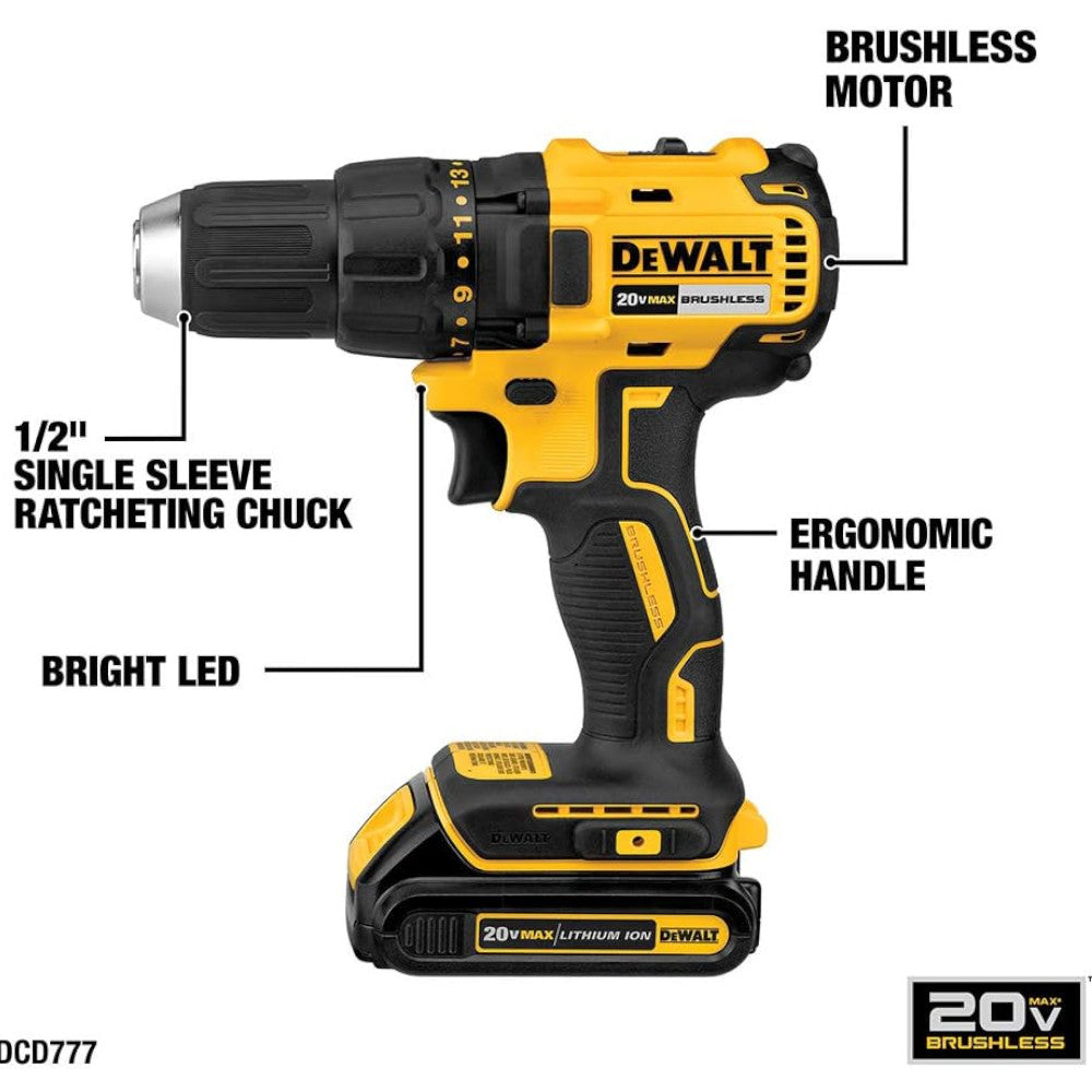 Ensemble combiné d'outils Dewalt électriques, perceuse sans fil et visseuse à chocs 20V MAX* (DCK277C2G3)