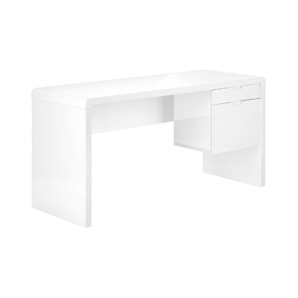 Bureau d'ordinateur moderne blanc avec tiroir - Monarch (I7581)