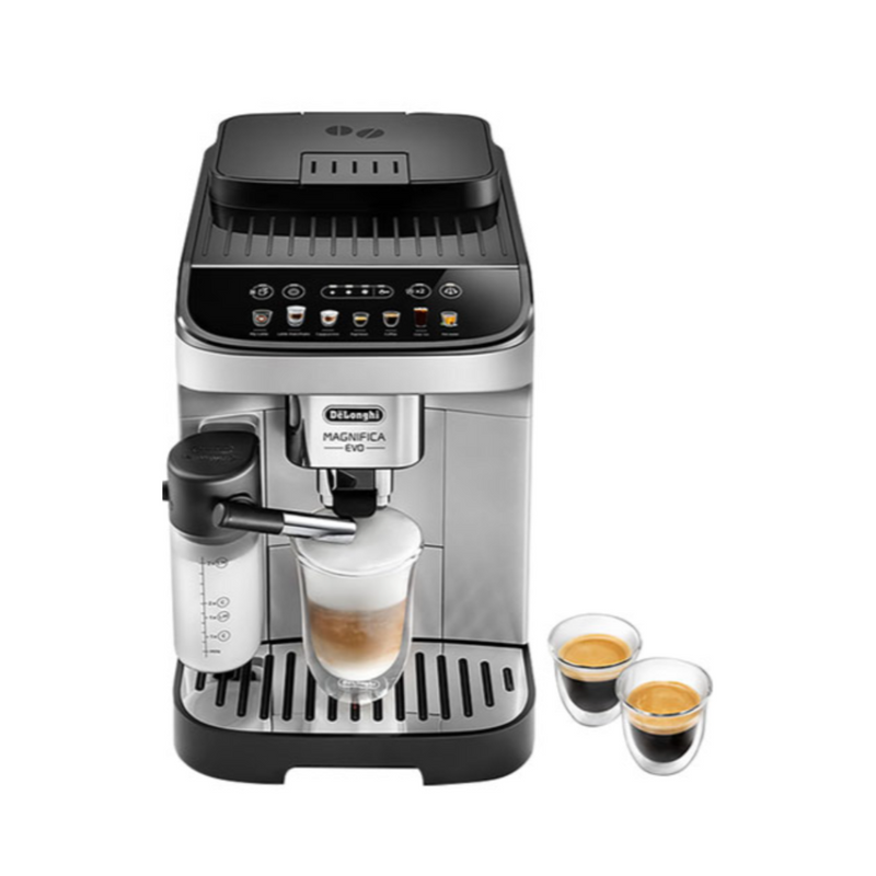 Machine à espresso automatique Magnifica Evo de De'Longhi avec mousseur, moulin à café et fonction Over Ice - Argenté/Noir (ECAM29084SB)