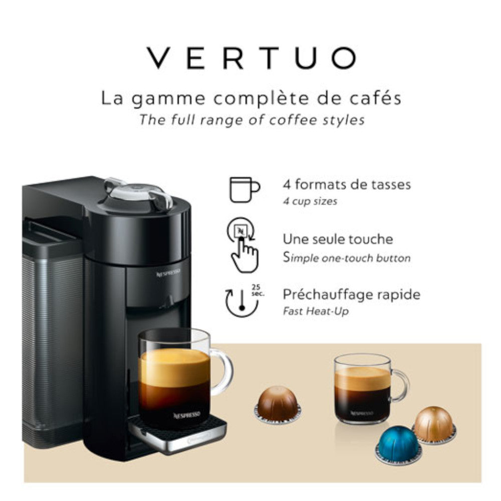 Machine à café et espresso Nespresso Vertuo avec mousseur à lait Aeroccino (ENV135BAECA)