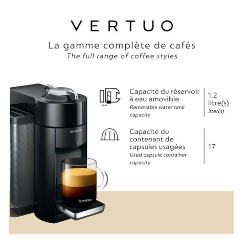 Machine à café et espresso Nespresso Vertuo avec mousseur à lait Aeroccino (ENV135BAECA)
