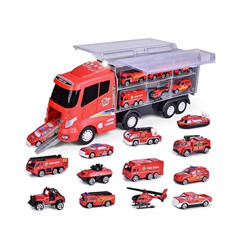 FunLittleToys 12-Piece Fire Truck Set with Fire Cars