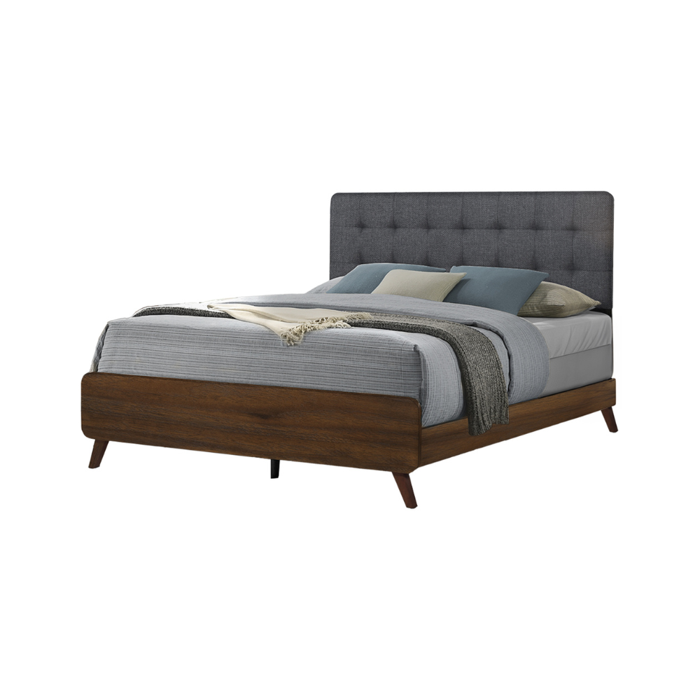 Base de lit Queen en noyer et tissu gris - Monarch (I5230Q)
