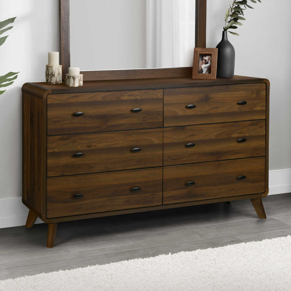 Commode 6 tiroirs en finition noyer - Monarch (I5231)