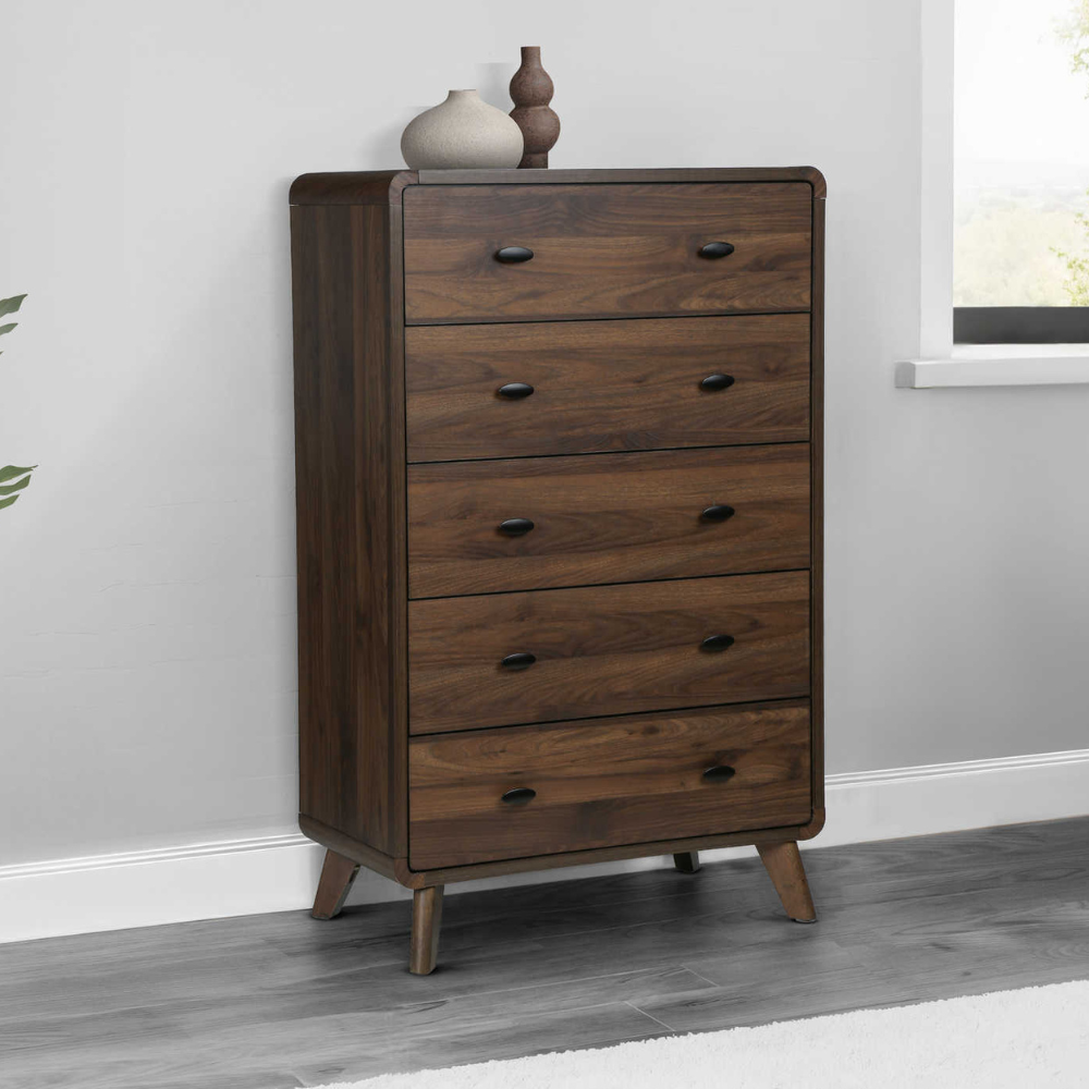 Commode 5 tiroirs en finition noyer - Monarch (I5234)