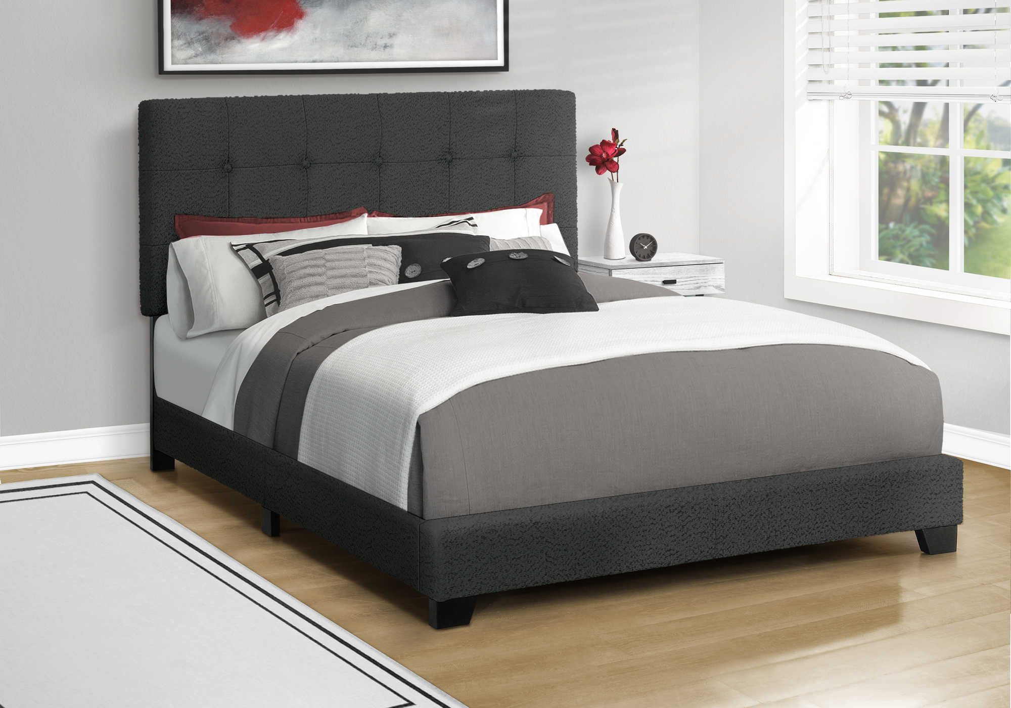 Base de lit Queen en tissu noir - Monarch (I5805Q) -SOLDE ÉCLAIR-