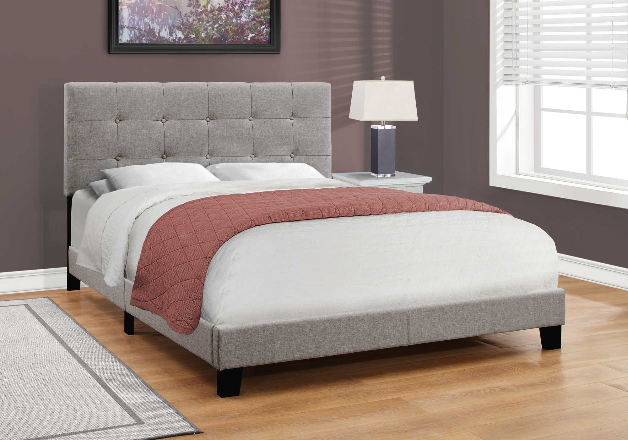 Base de lit Queen en tissu gris - Monarch (I5920Q)