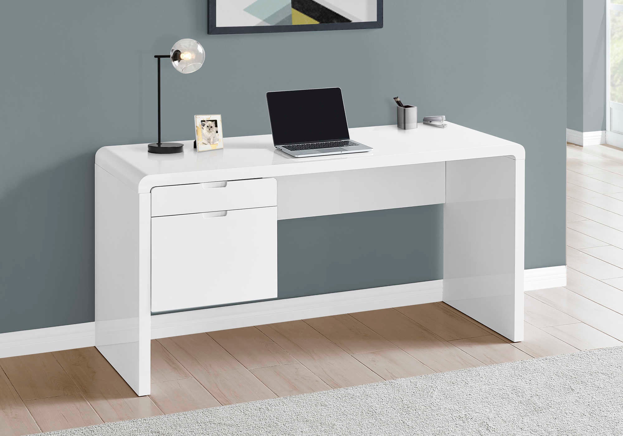 Bureau d'ordinateur moderne blanc avec tiroir - Monarch (I7581)