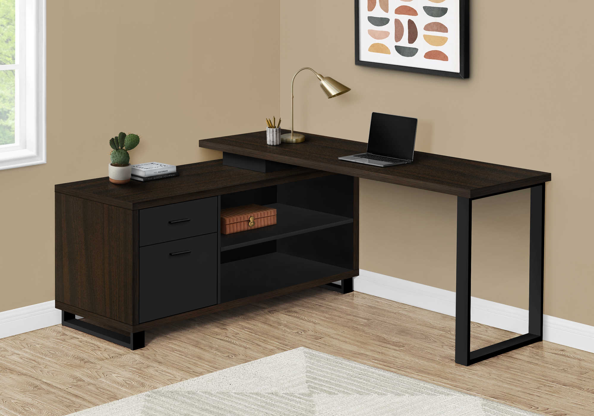 Bureau d'ordinateur moderne en coin, espresso - Monarch (I7710)