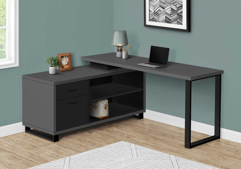 Bureau d'ordinateur moderne en coin, gris et noir - Monarch (I7715)