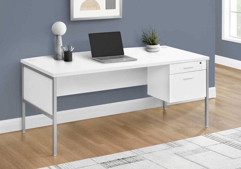 Bureau d'ordinateur moderne de couleur blanc et argent - Monarch (I7725)