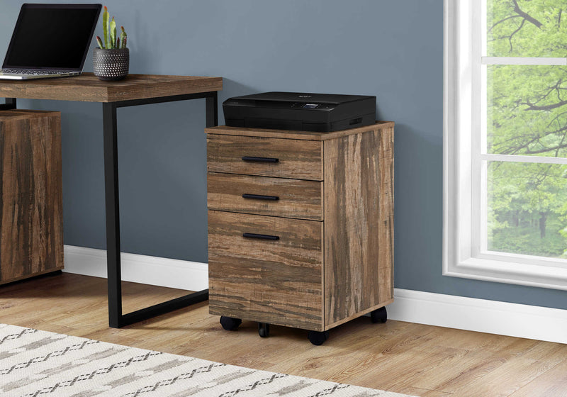 Monarch 3-Drawer Brown Faux Wood Filing Cabinet on Casters (I7782)