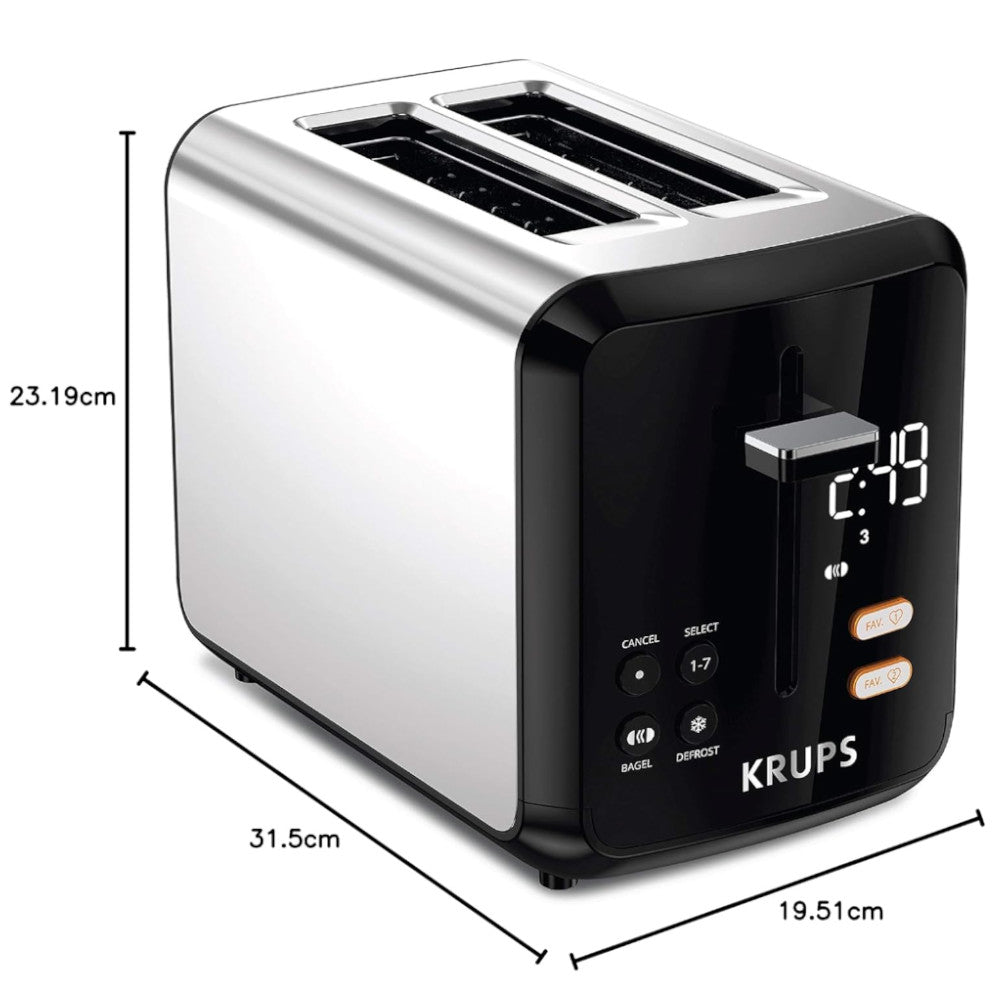 Grille-pain numérique KRUPS  à 2 tranches en acier inoxydable (KH320D50)