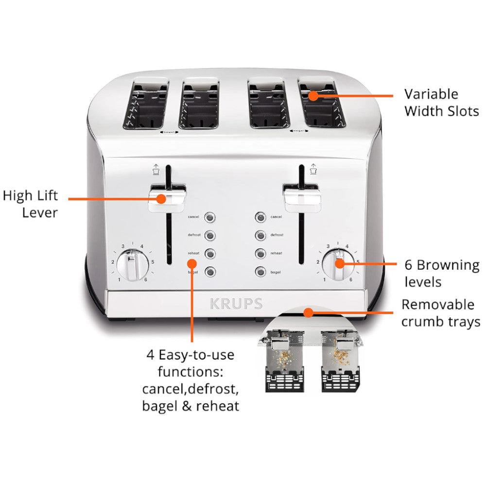 KRUPS KH734D51 4-Slice Stainless Steel Toaster