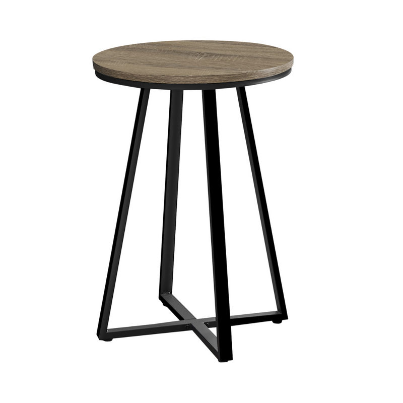 Black and dark taupe colored metal side table