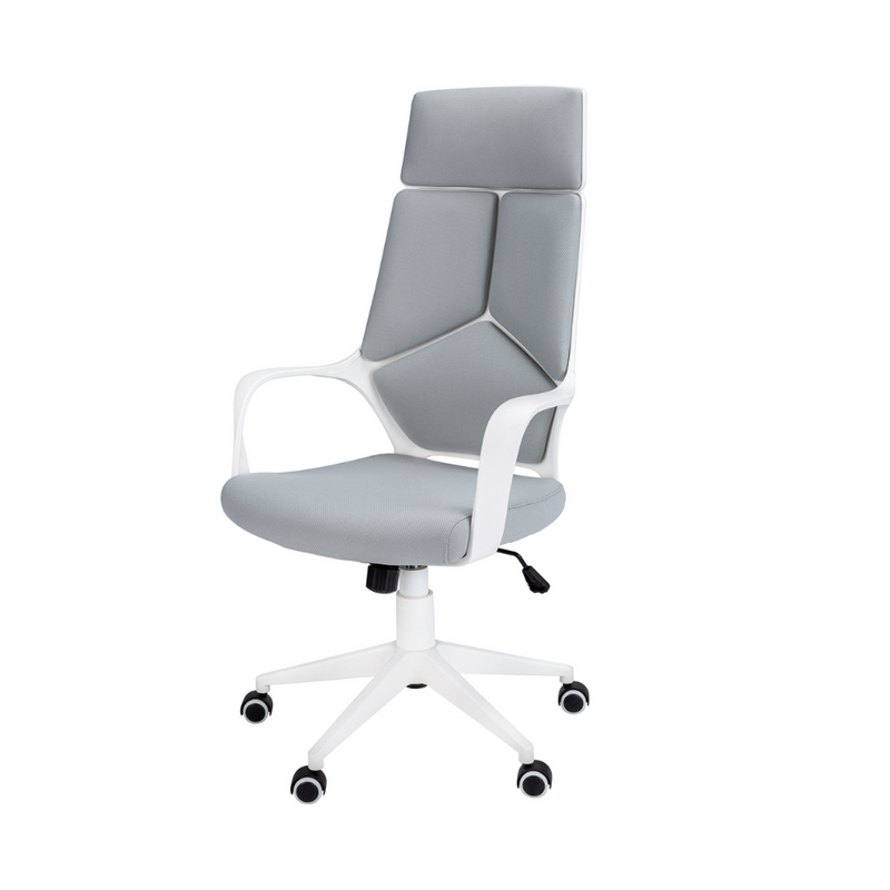 Office chair with executive backrest in white and gray fabric