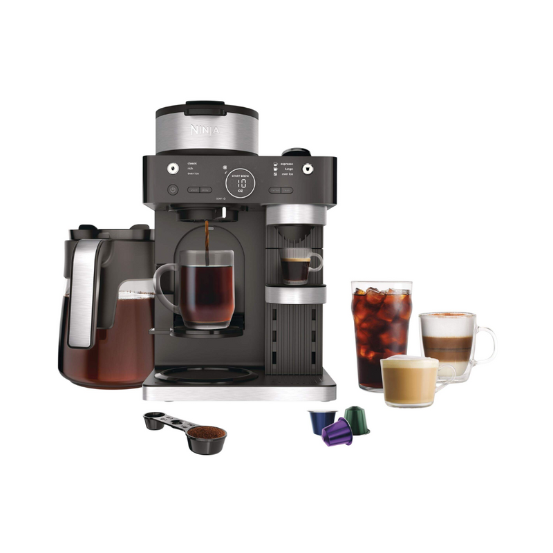 Ninja Drip Coffee and Espresso Machine with Pods, Glass Carafe and Flip-Up Frother, Black, 12-Cup Capacity (CFN601) 