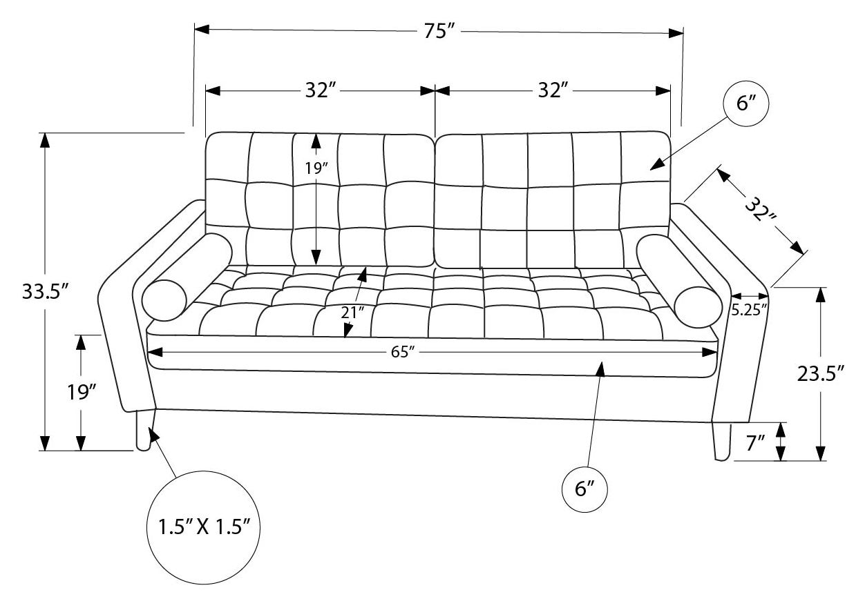 75" Sofa with 2 Cushions by Monarch - Dark Gray Fabric (8J13L17)