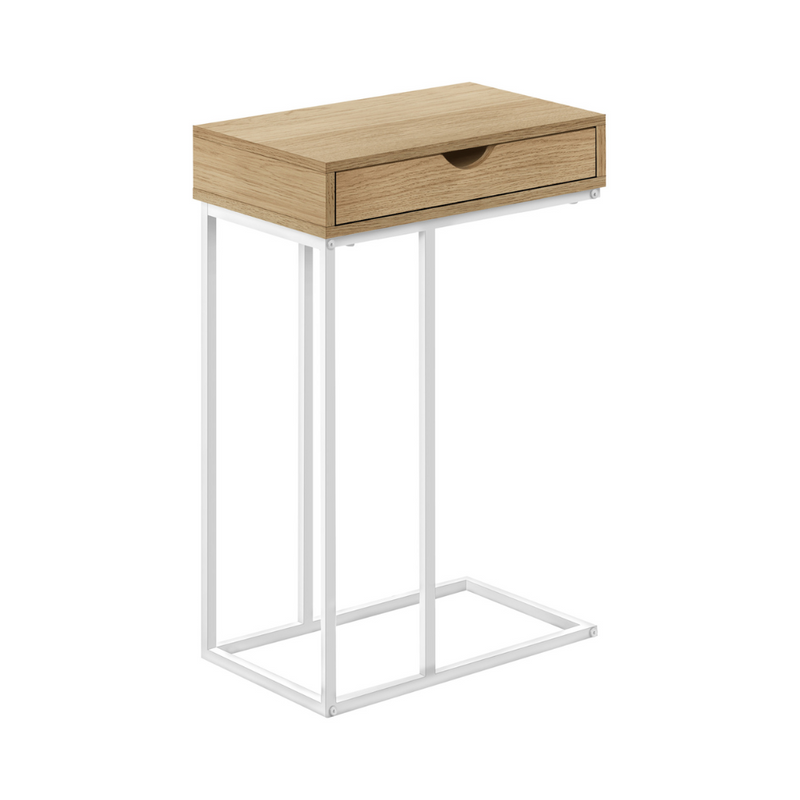 White and natural metal side table