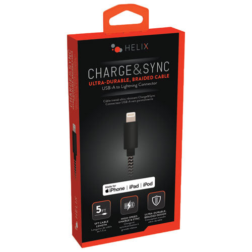 Helix 1.5m (5ft) USB A/Lightning Cable - Black