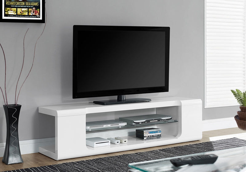 Mueble TV Blanco Brillo con Vidrio Templado