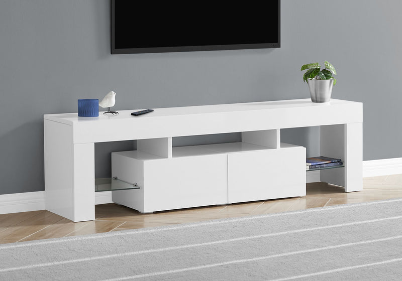 Gloss White TV Stand with Tempered Glass