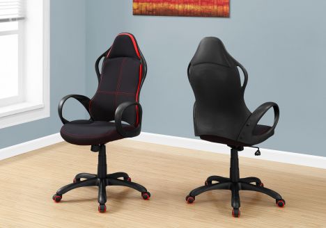 Chaise de bureau à multiple position de couleur noir et Tissu rouge