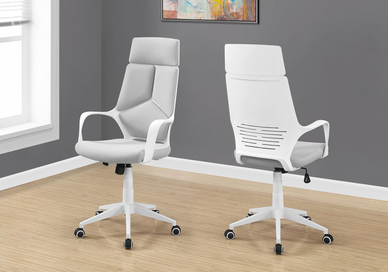 Chaise de bureau à dossier exécutif de couleur blanc et tissu gris