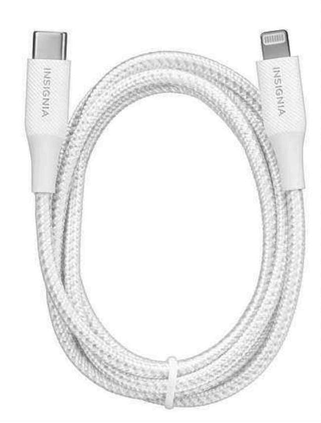 Insignia 4ft (1.2m) Woven Lightning to USB-C Cable MFi Certified by Apple Moon Gray